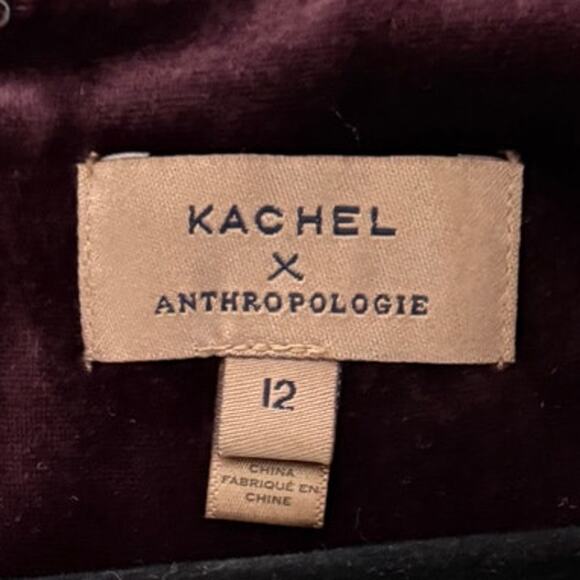 KACHEL BY ANTHROPOLOGIE Silk Velvet V-neck Short Sleeve Midi Dress 12 Burgundy - Picture 3 of 7